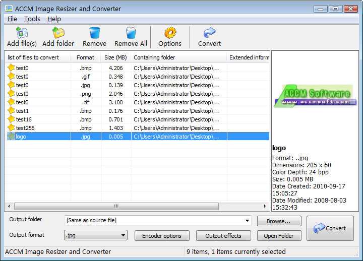 Click to view ACCM Image Resizer and Converter 4.0 screenshot