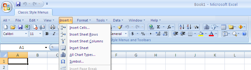Powerful add-in for showing the classic menus and toolbars on Excel 2007