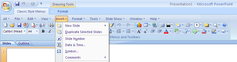 Powerful add-in for showing the classic menus and toolbars on PowerPoint 2007