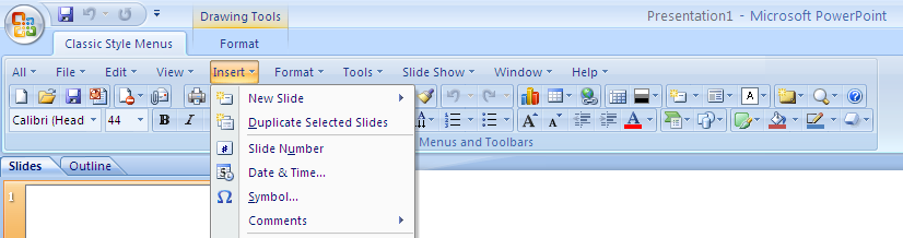Classic Style Menus for PowerPoint screen shot