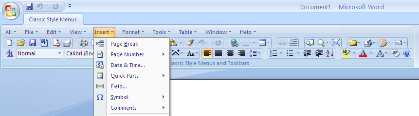 Powerful add-in for showing the classic menus and toolbars on Word 2007