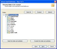 Extract Email Addresses from Emails, Contacts and Distribution Lists in Selected Folders Step 1