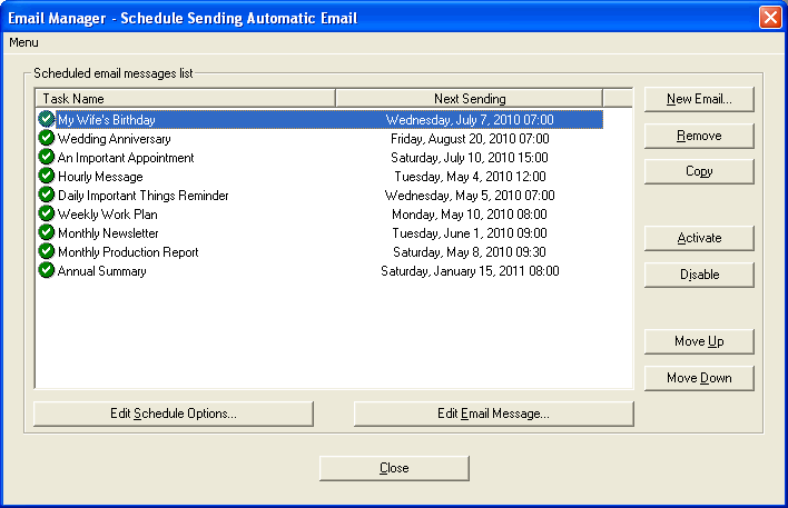 Schedule sending recurring email and send emails at a specified future date.