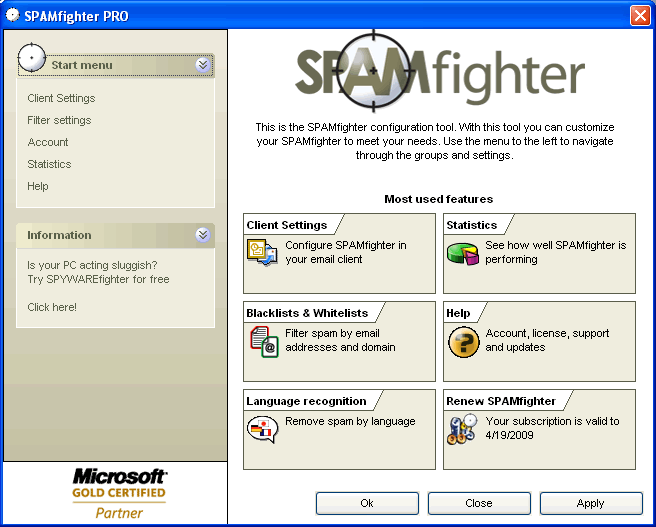 SPAMfighter Options